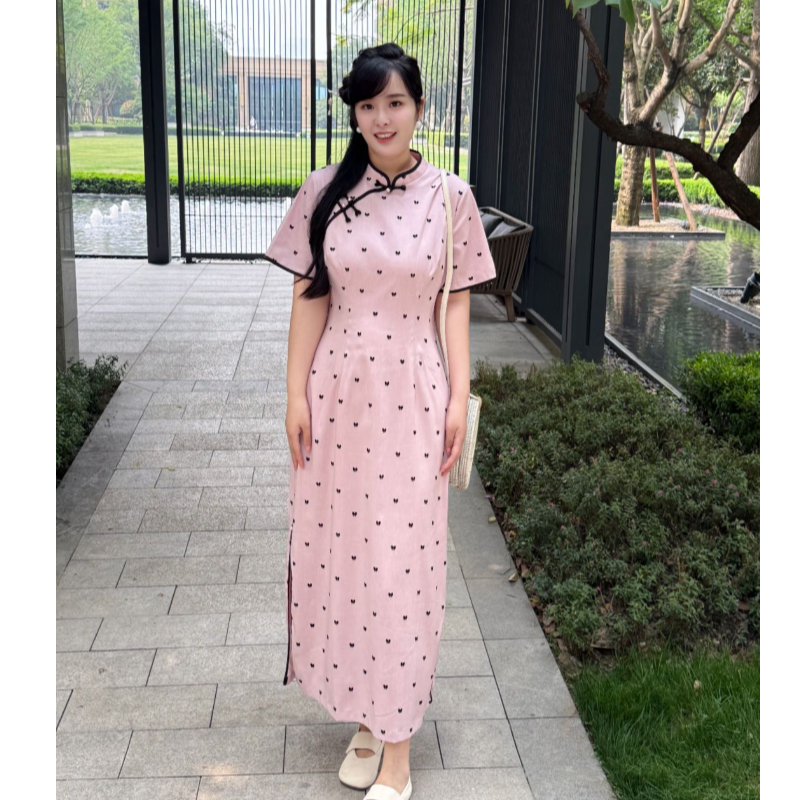 【鱼白专属】51342复古改良新款文艺圆点民国风新中式优雅大码旗袍