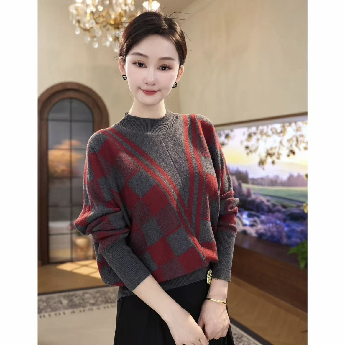 时尚气质百搭针织衫上衣女秋冬新款宽松圆领毛衣打底洋气小衫