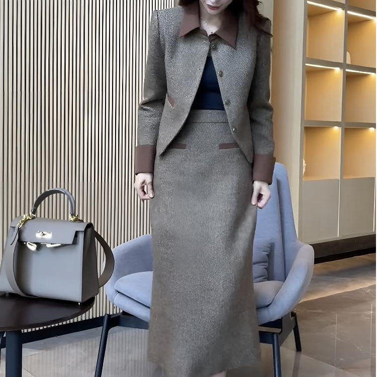 2025秋秋季新款洋气小香风套装裙女时尚气质拼接外套+半身裙#601