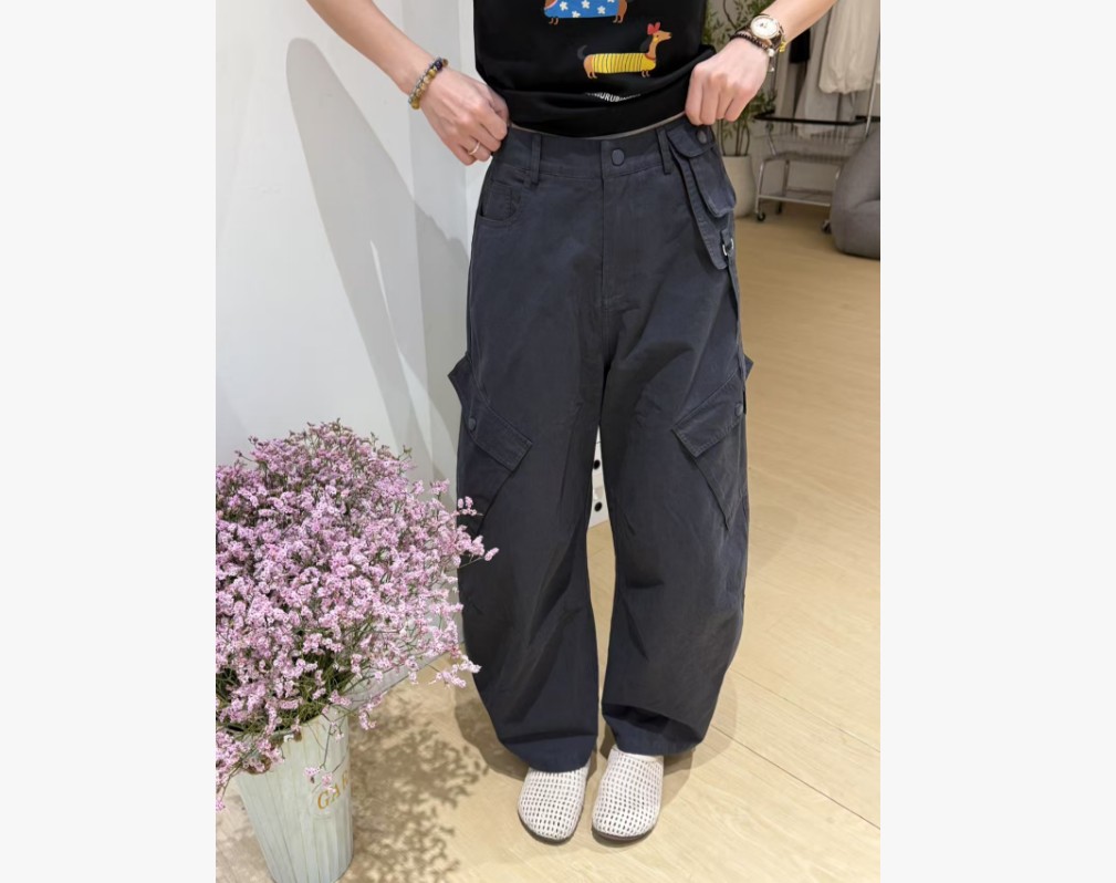 【口袋工装】夏季新款韩系休闲时尚宽松简约基础工装阔腿裤