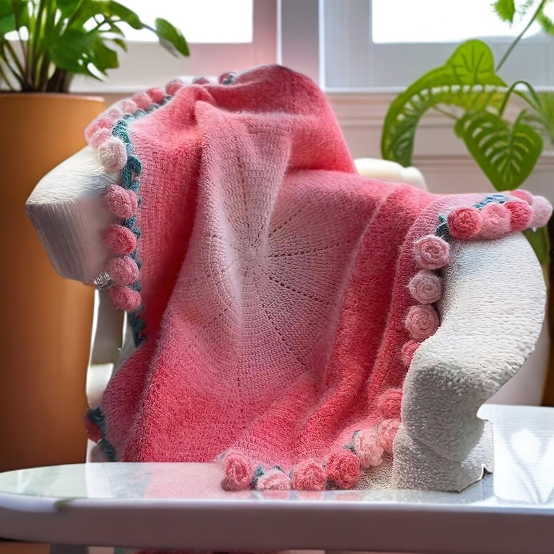 长毛羊毛渐变色玫瑰花毯子DIY工披肩衣服钩花围巾必备花束毯线