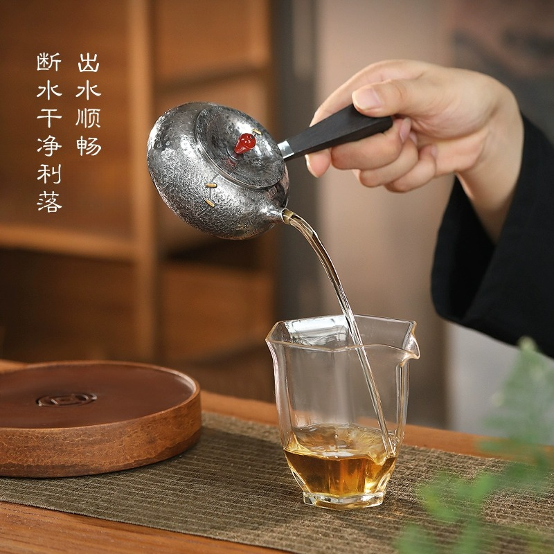 大气侧把银壶足银999泡茶壶煮纯手工一张打功夫银高端银个性