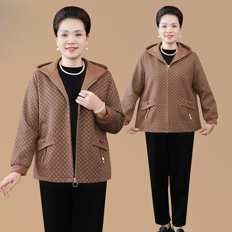 秋季新款气质连帽拉链款提花外套阔气质装女休闲显瘦薄款上衣时尚