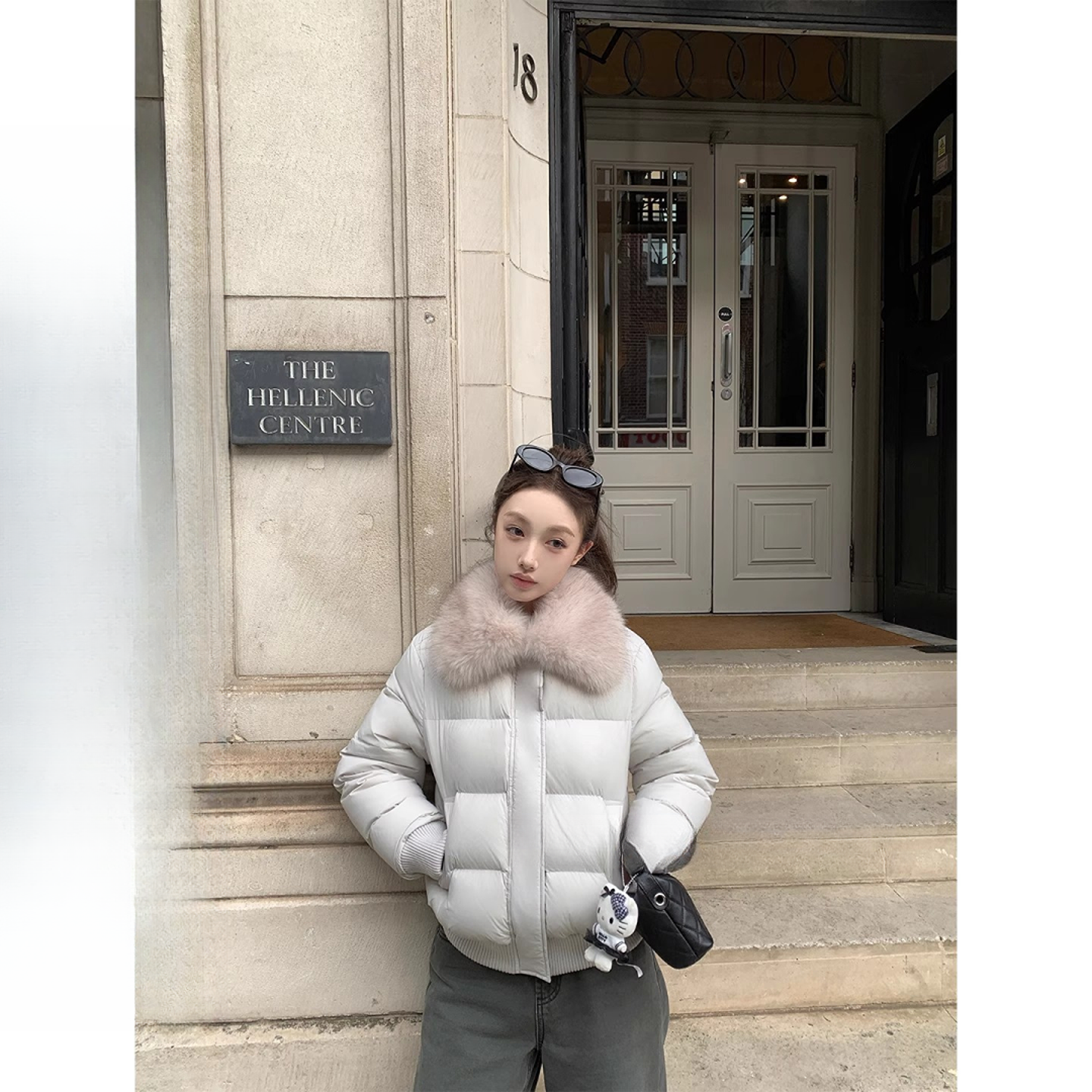 软心泡芙可拆卸毛领保暖90白绒羽绒冬季棉服短款女冬羽绒服洋气