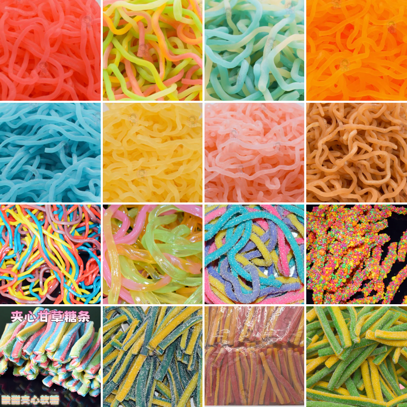 散彩虹条扁带面条五彩绳子软糖橡皮糖qq糖摆地摊直播自选糖果