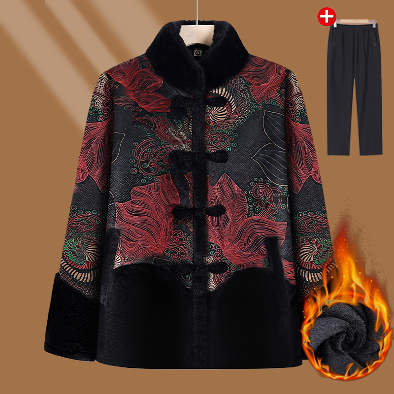 洋气妈妈新中式棉袄保暖外套中老年人奶奶加大码装秋冬季加绒棉衣