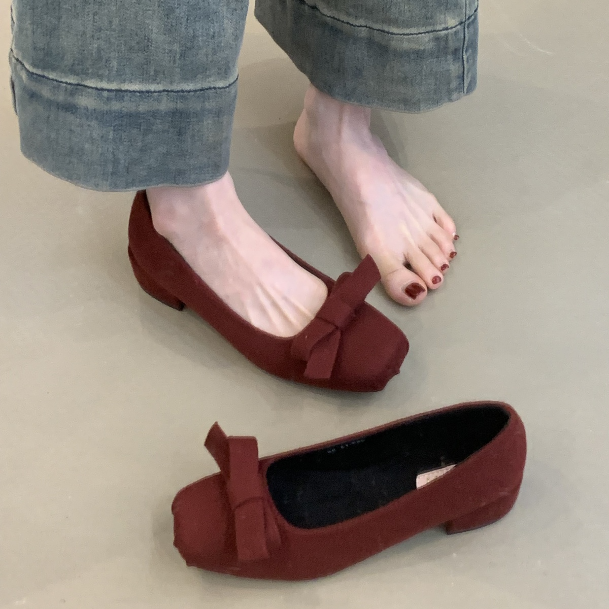 XLY-388-13仙女粗跟高跟鞋女2025法式气质蝴蝶结浅口加绒时装单鞋