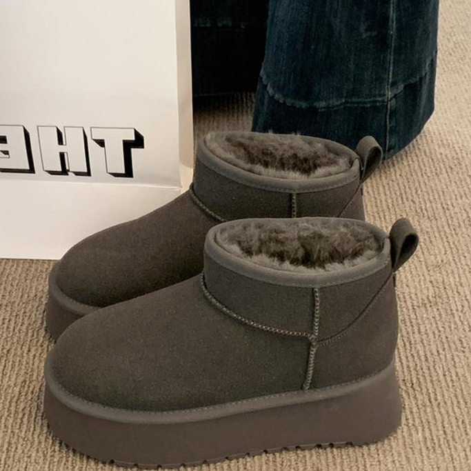 香港松糕厚底一体雪地靴女款秋冬新款防水增高棉鞋加绒面包鞋