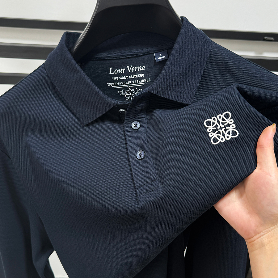 迪诺库克斯重磅纯棉刺绣POLO衫男翻领长袖T恤春秋新款内搭上衣潮