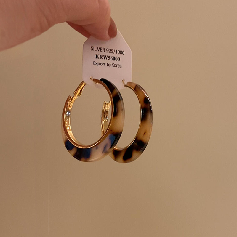 铜合金耳饰 美拉德豹纹耳圈简约夸张适合脸大的耳环复古港风耳饰