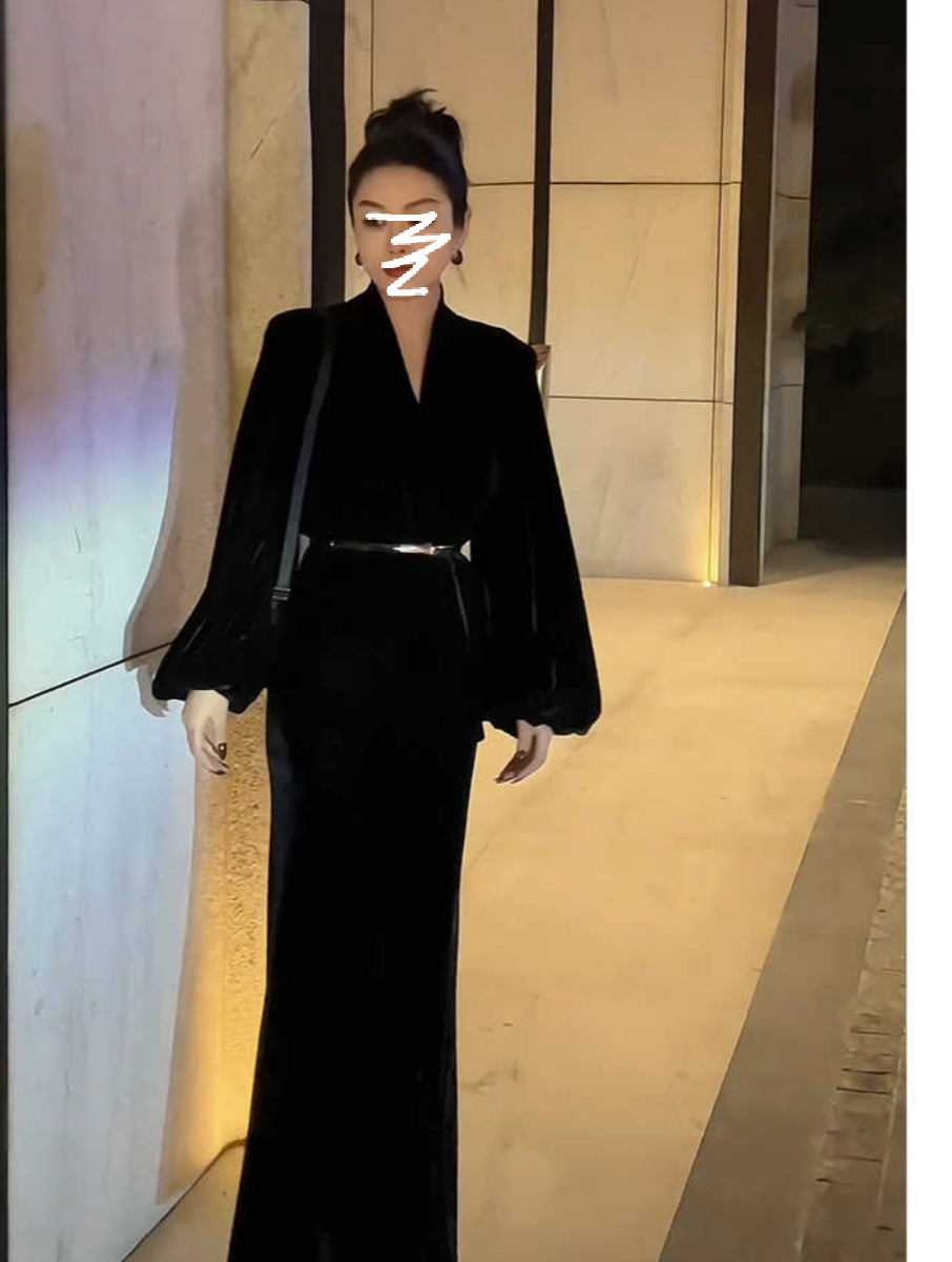 【三件套】早秋搭配一整套气场高级感富家千金黑色连衣裙套装3358#