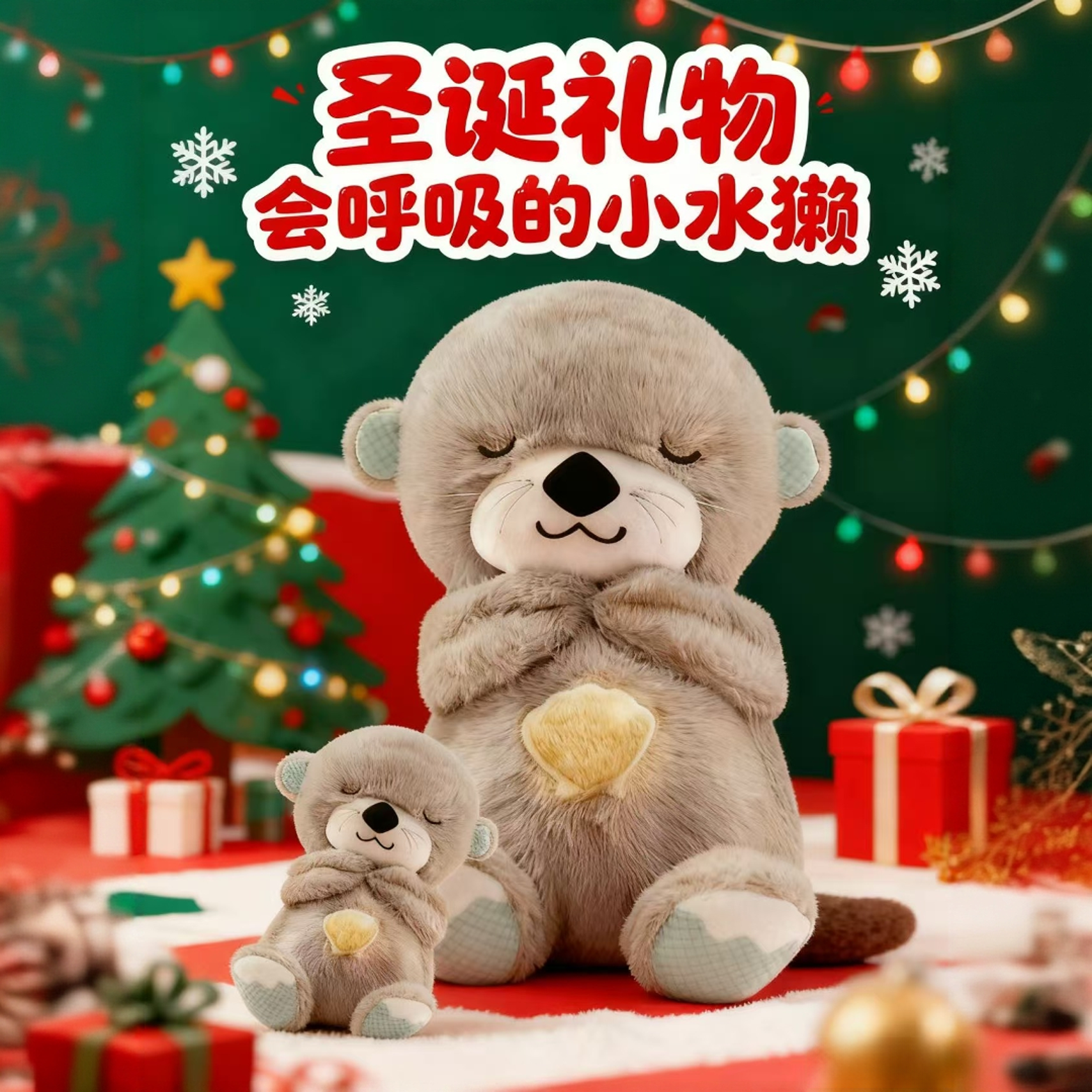 会呼吸熊安抚陪伴毛绒玩具公仔小熊玩偶圣诞节送礼物会呼吸的水獭