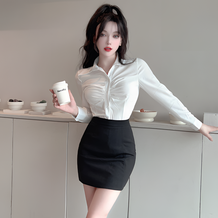 长袖白色衬衫工作服职业女气质修身面试正装秘书OL制服套装包臀裙
