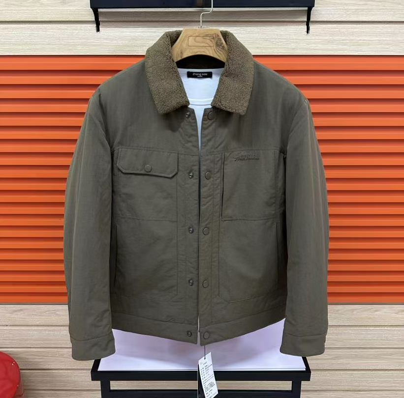 新款高品质男士翻领休闲百搭加绒夹克外套男