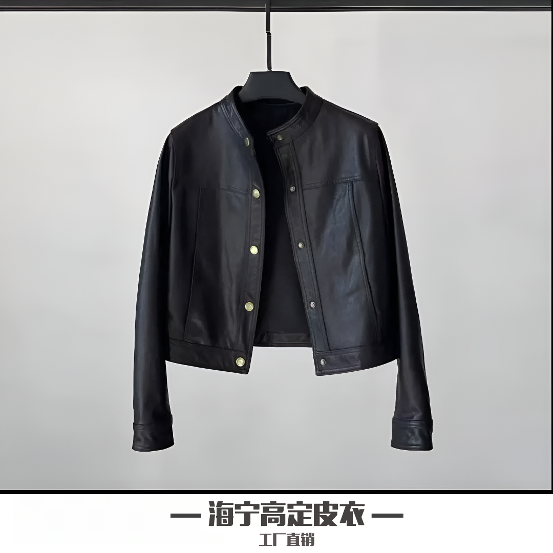 【工厂真皮现货】海宁秋冬女短款机车服绵羊皮衣减龄立领皮夹克外套