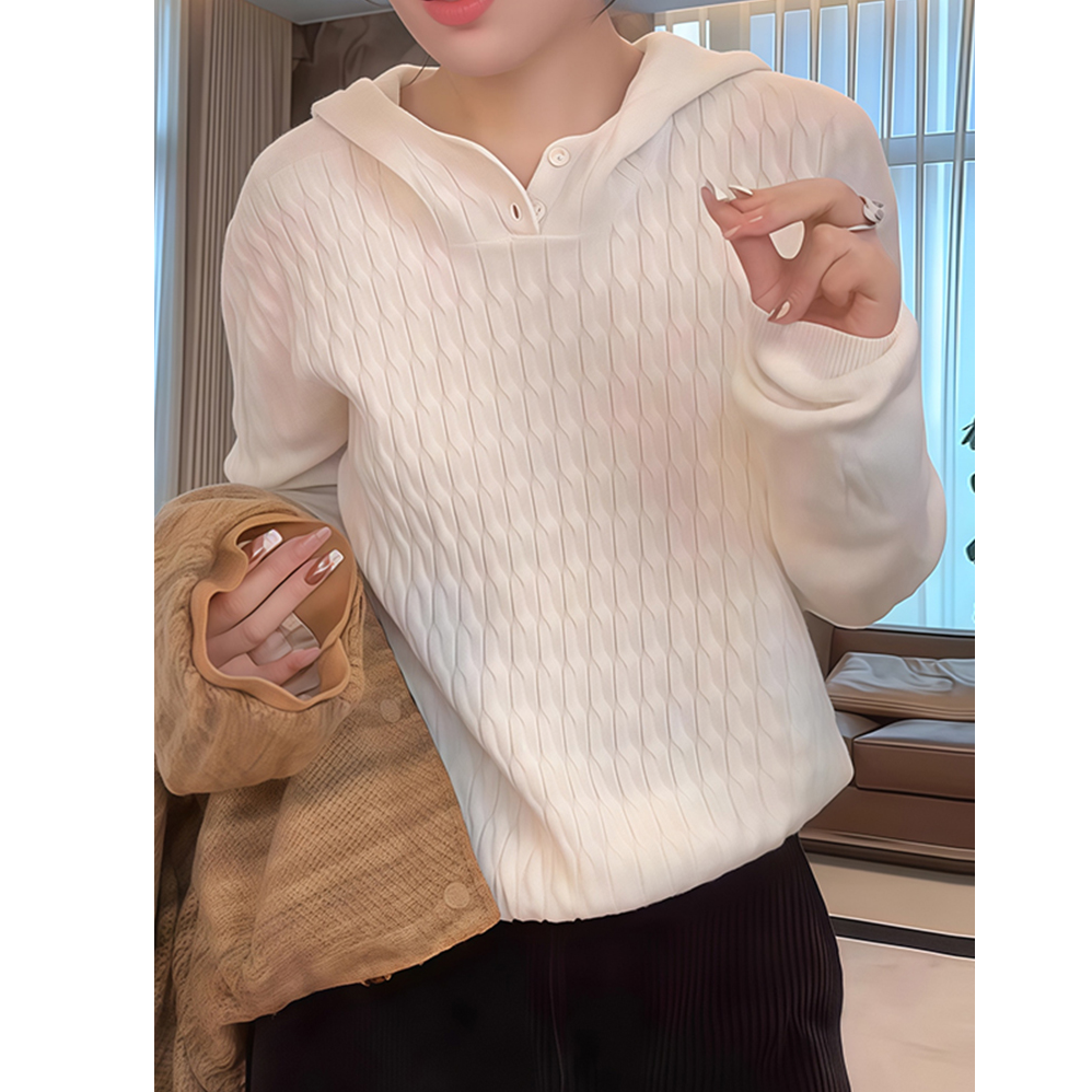 白色麻花长袖连帽毛衣针织衫女士2025秋冬新款时尚简约高级感上衣