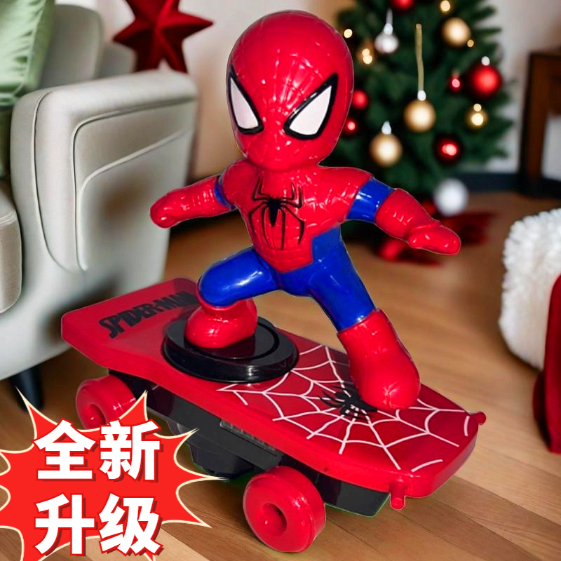 特大号发光蜘蛛侠特级电动滑板车蜘蛛侠玩具儿童技炫酷翻滚滑板.