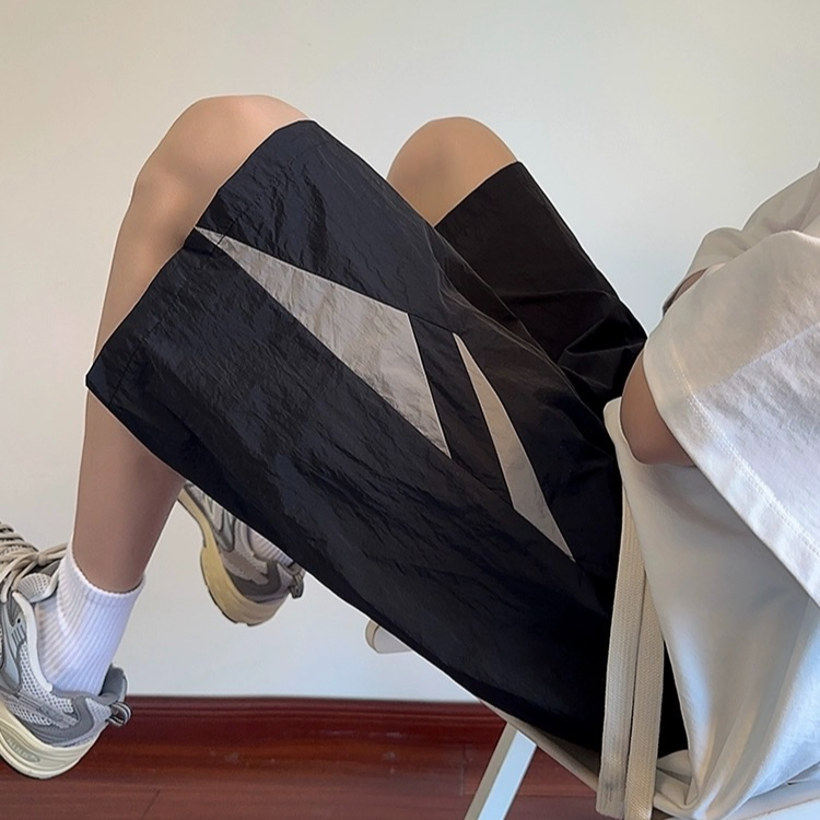 休闲短裤夏季男潮牌冰丝透气速干薄款宽松拼接运动跑步沙滩五分裤