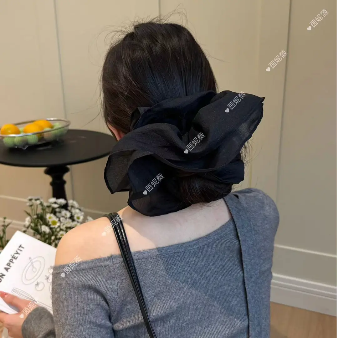 韩系超大号花朵层次感大肠发圈新款法式黑色高级感扎发发圈显脸小