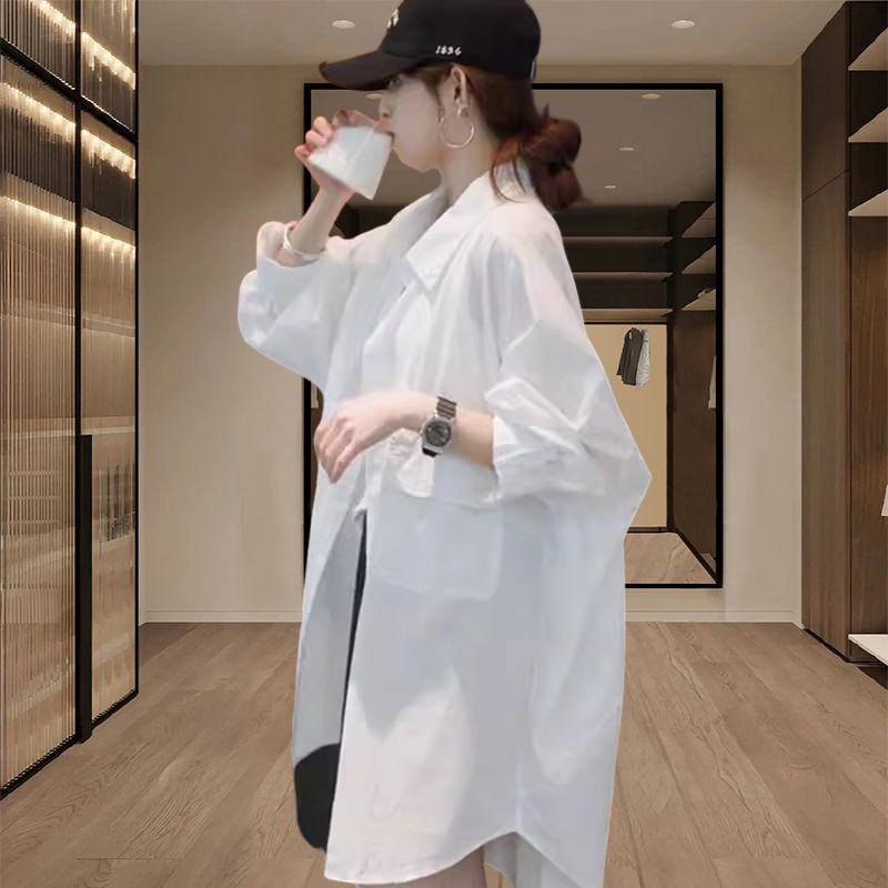 慵懒风中长款衬衣女款2025新款爆款夏季宽松休闲防晒长袖衬衫外套