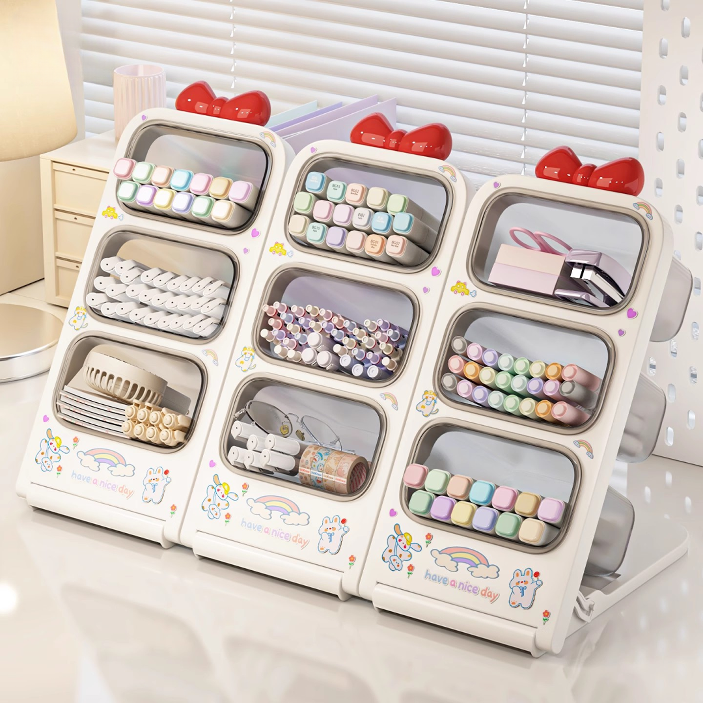 斜插式笔筒儿童男女孩马克笔收纳盒学生桌面大容量彩笔画笔置物架