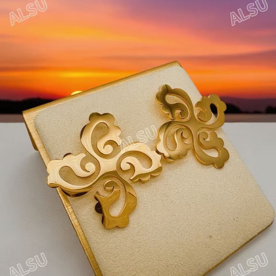 合金耳饰 ALSU原创新款花型民族风耳钉时尚轻奢气质法式