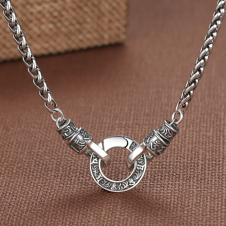 链子925银 纯银项链万能扣龙骨链复古男高级感六字真言长款毛衣链