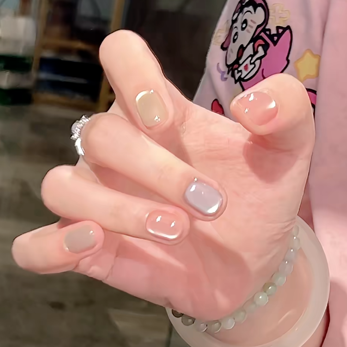 【夏日甜酒】裸色清新纯手工穿戴甲短款彩色猫眼显白美甲贴夏季百搭