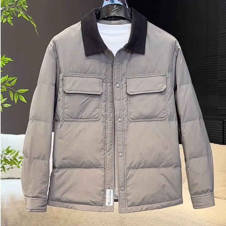 冬季新款老钱风翻领羽绒服短款撞色羽绒衬衫外套保暖时尚百搭外套