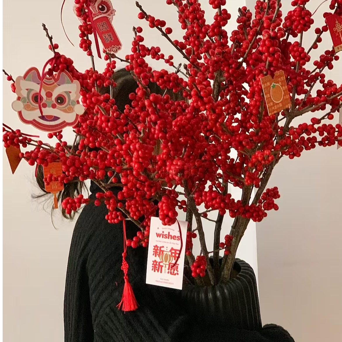 80-90cm北美冬青鲜切枝水培植物鲜花束红果水养室内特级北美冬青