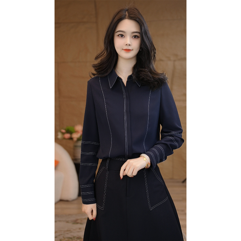 【小陈甄选】曼贝衬衫上衣女士高级显瘦8591574藏青色气质衬衣