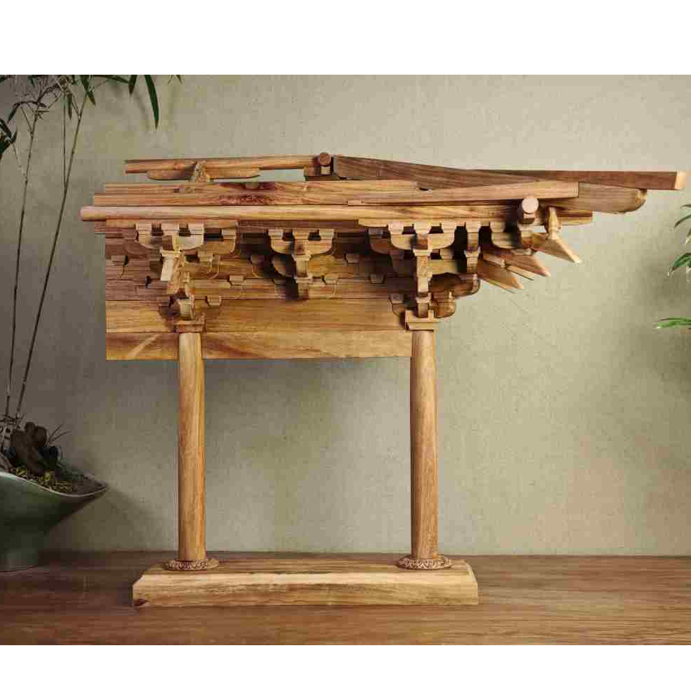 佛光寺尽间铺作缅花古建斗拱原木榫卯结构活拆积木玩具国风摆件