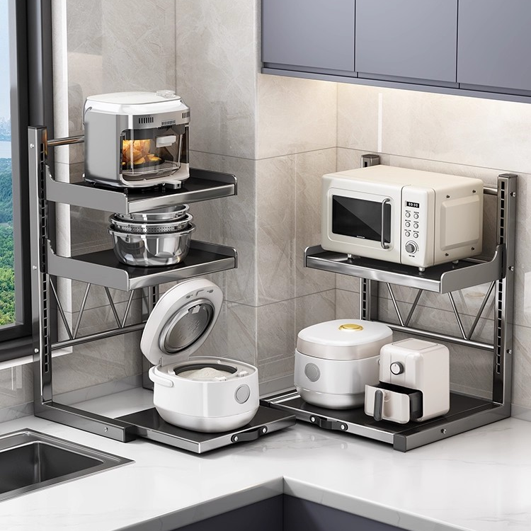 优勤电饭煲置物架多功能微波炉架子厨房电器台面可抽拉多层收纳架