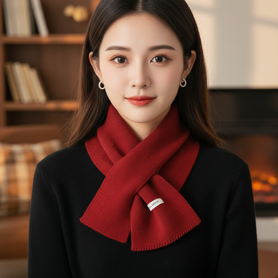 2025秋季新款百搭时尚针织短款围领纯色围巾洋气百搭减龄