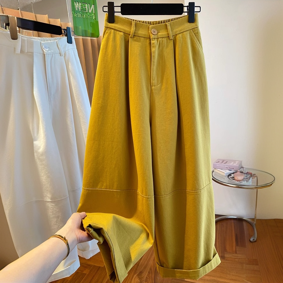 黄色九分阔腿裤女秋季2025新款宽松休闲显瘦直筒大版气球裤工装裤