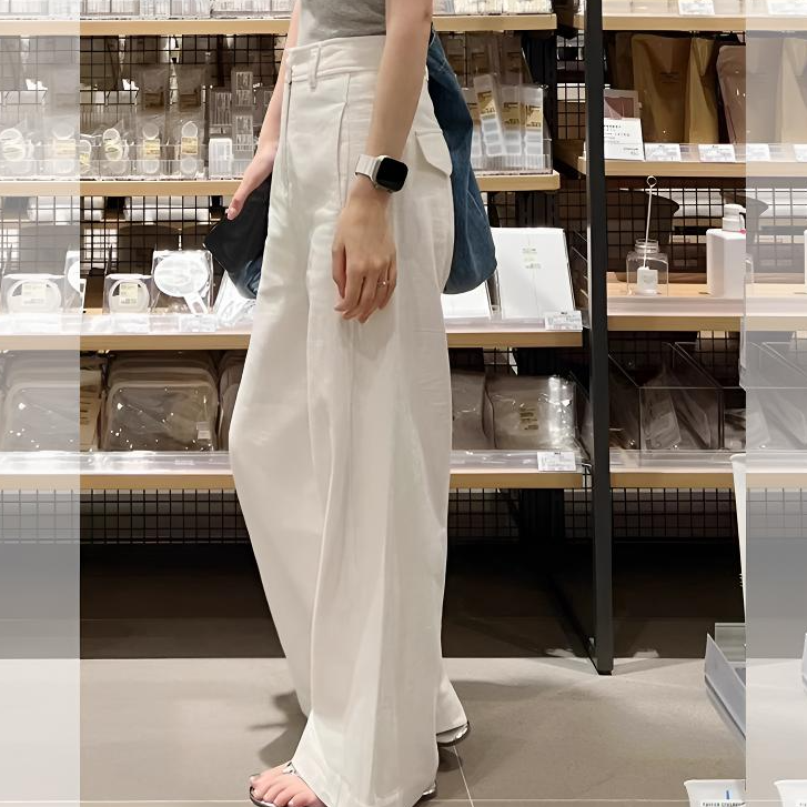 白色高腰棉麻阔腿裤夏季女装高级感垂感直筒休闲裤宽松显瘦拖地裤