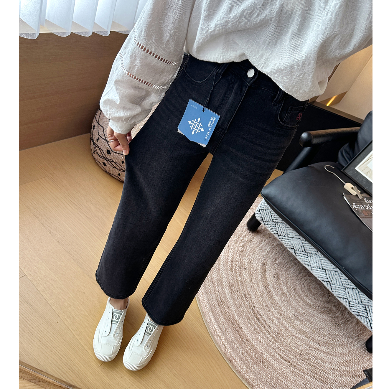 小个子神裤~百搭弹力直筒牛仔裤女秋新款梨形高腰显瘦九分法棍裤