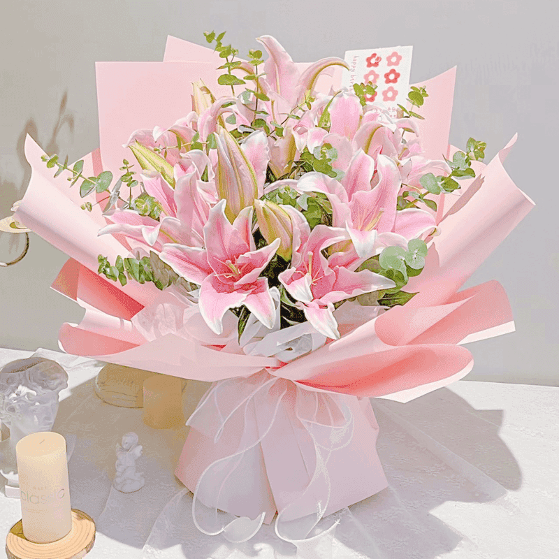 玫瑰白百合洋甘菊桔梗花束同城配送长辈女士京津冀次日达鲜花花束