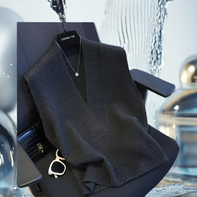 纯色透气常规款法式秋冬季厚款V领马夹百搭休闲韩版流浪丹宁风