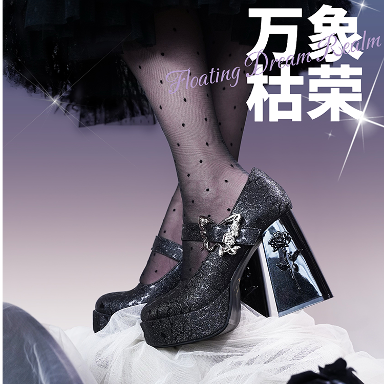 防水圆头方根高跟鞋粗跟细跟高跟鞋玛丽珍春秋春季百搭洛丽塔黑色