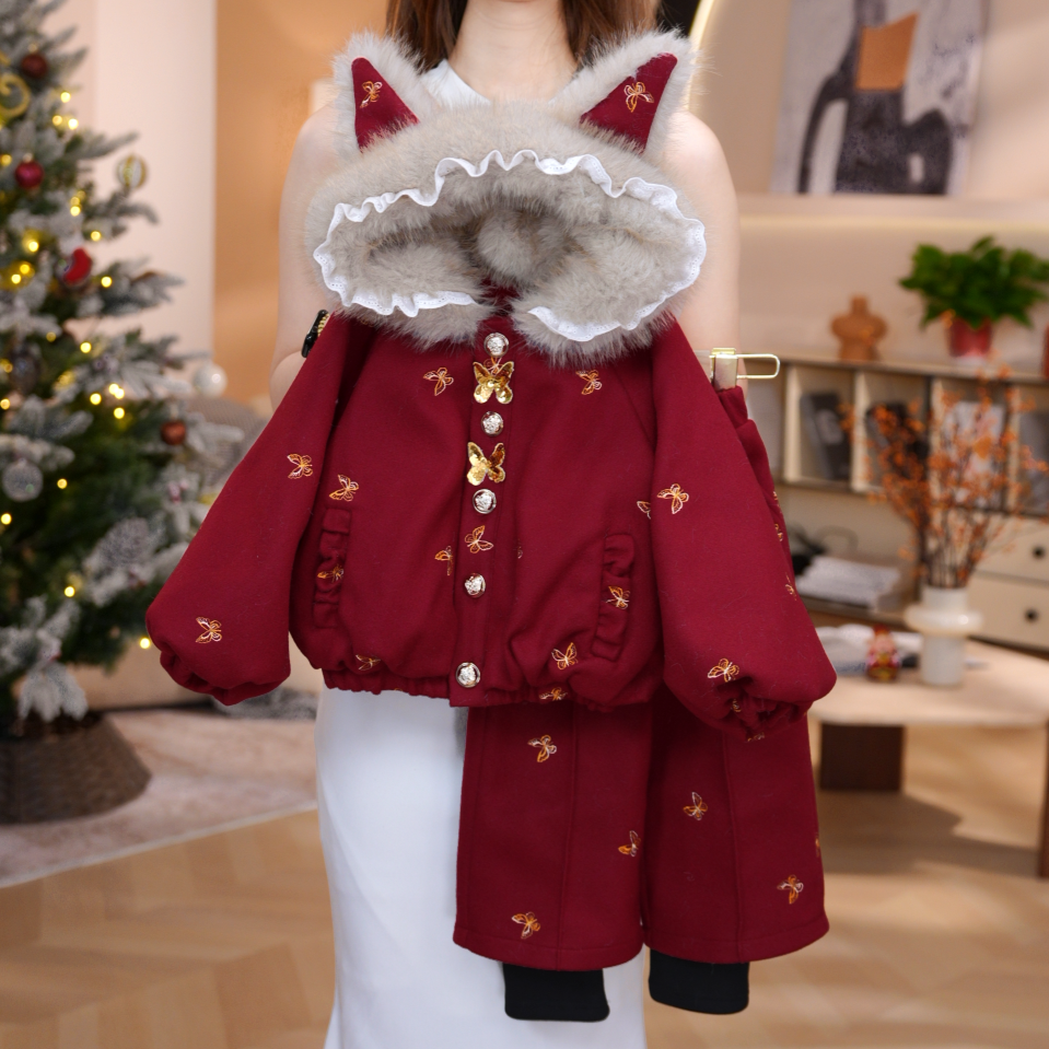 女童冬季套装2026新款儿童洋气加绒加厚新中式国风拜年服两件套潮