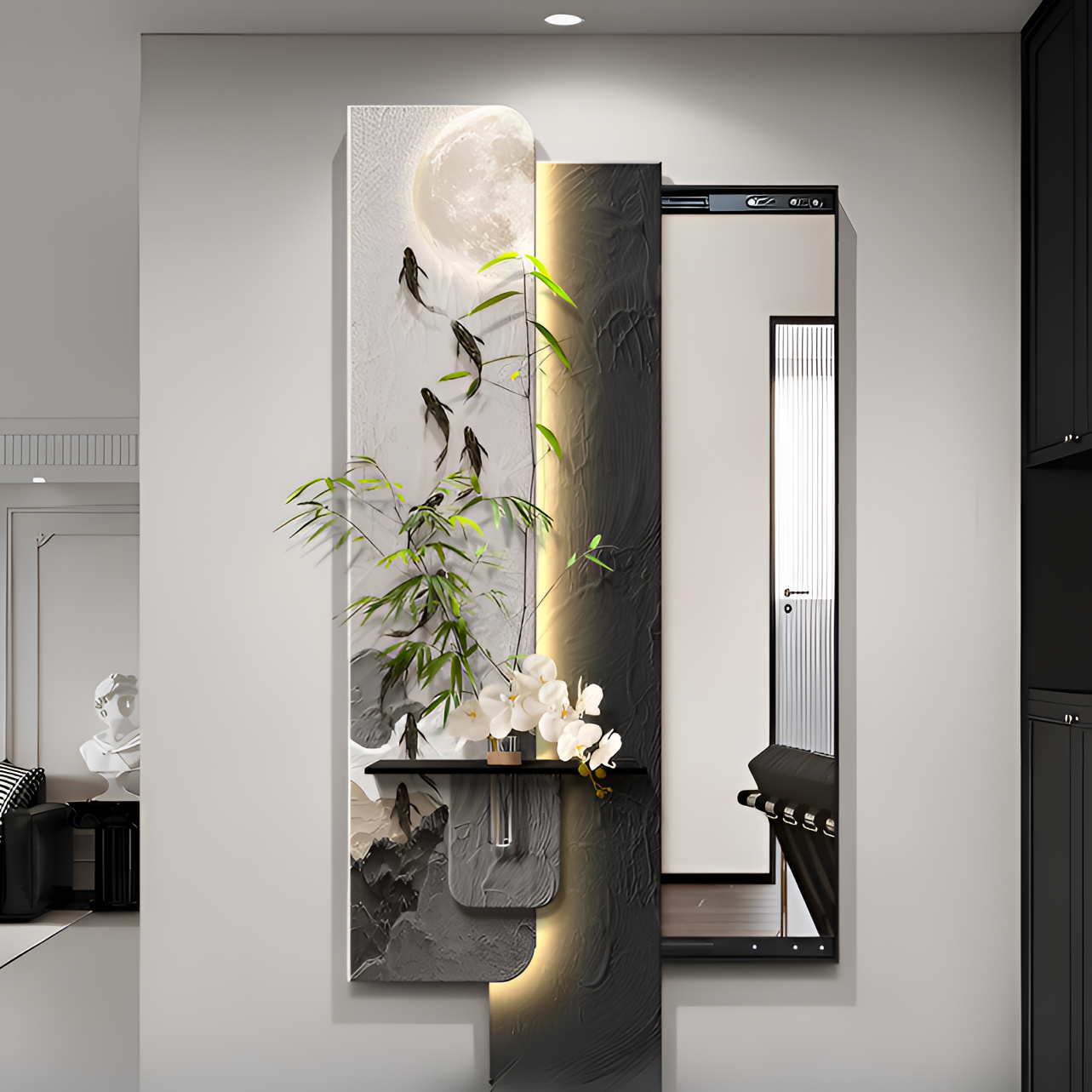 现代轻奢推拉全身镜子隐藏式客厅隐形穿衣镜水培绿植隐藏式穿衣镜