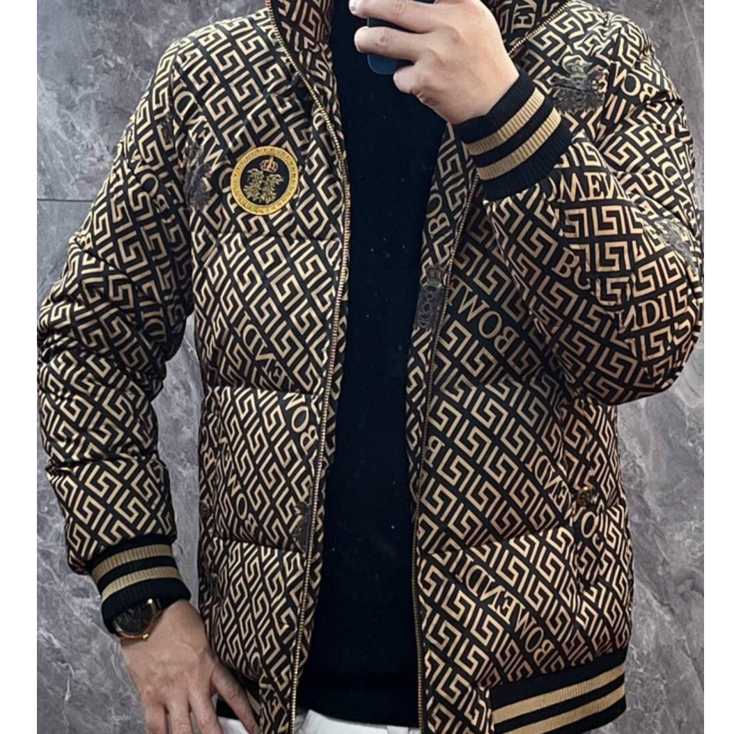 斯里卡琪欧洲站冬季男士立领羽绒服潮流时尚90白鸭绒时尚印花外套