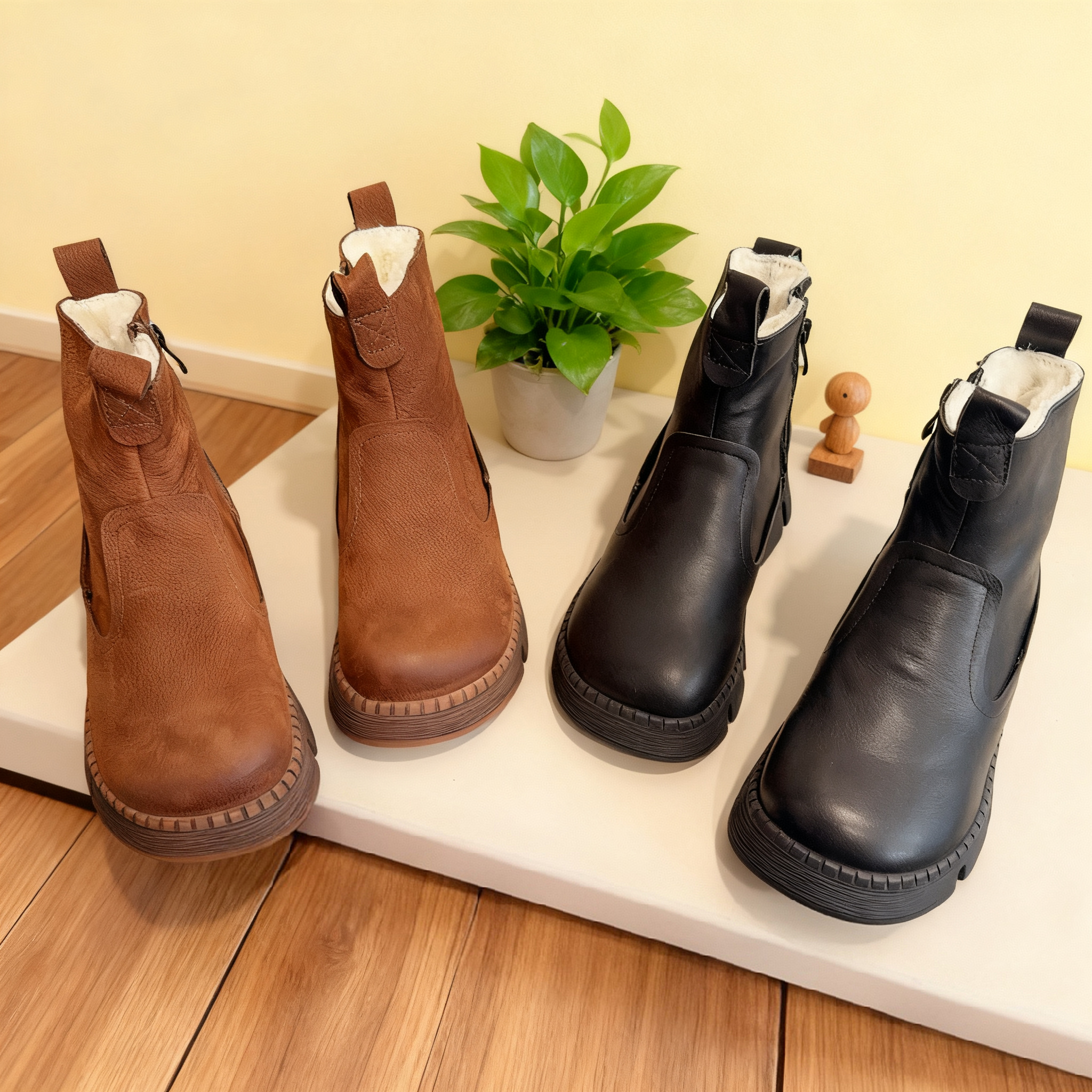 8688-3-2厚底保暖马丁靴2025冬季新款真皮圆头侧拉链百搭舒适棉靴