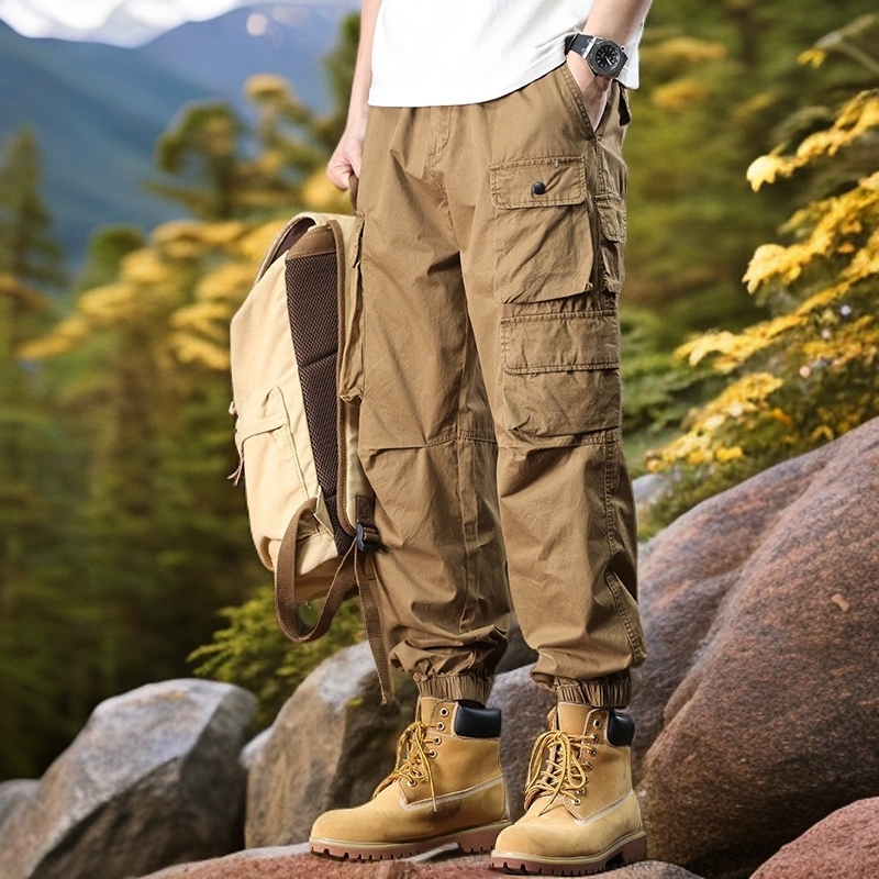 秋冬季加绒加厚款重磅水洗棉多口袋工装裤美式复古户外束脚休闲裤