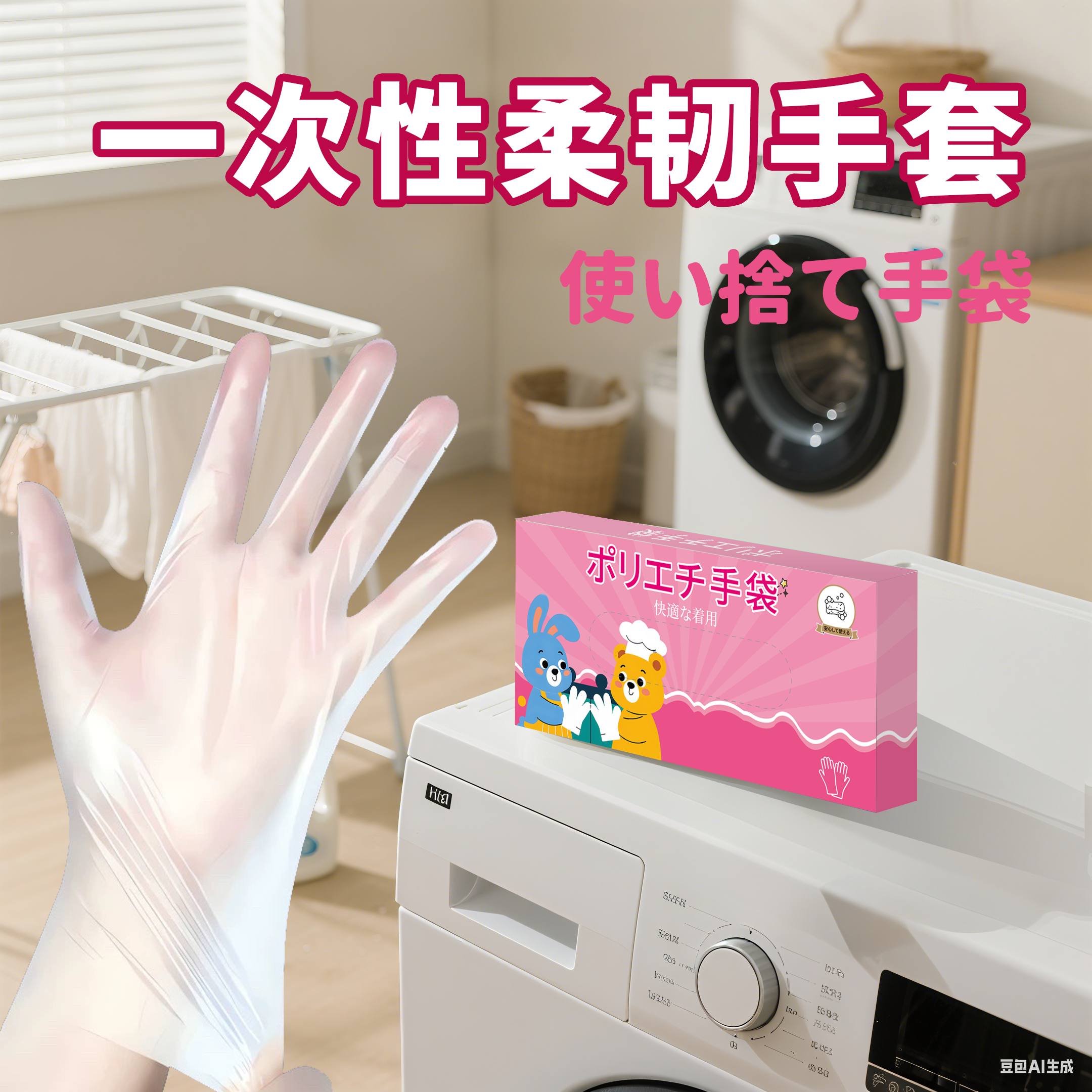 F【新款粉色绿色随机发】一次性手套食品级防护透明加厚TPE手套