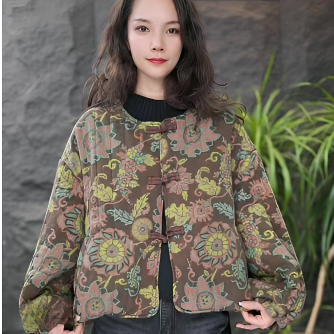 JJ【碎花棉衣】宽松型长袖秋季厚款短外套冬季女装棉袄上衣印花宽松