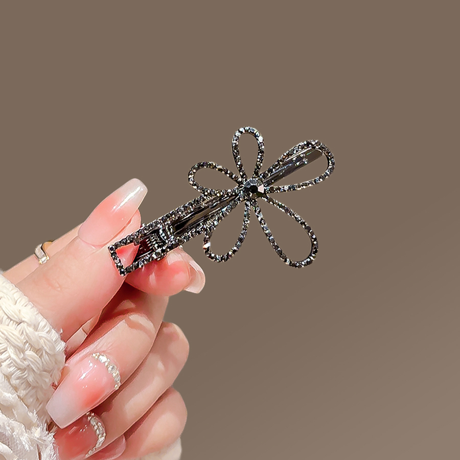 精致黑色大花朵发夹女新款碎发刘海夹鸭嘴夹少女侧边夹子发卡头饰