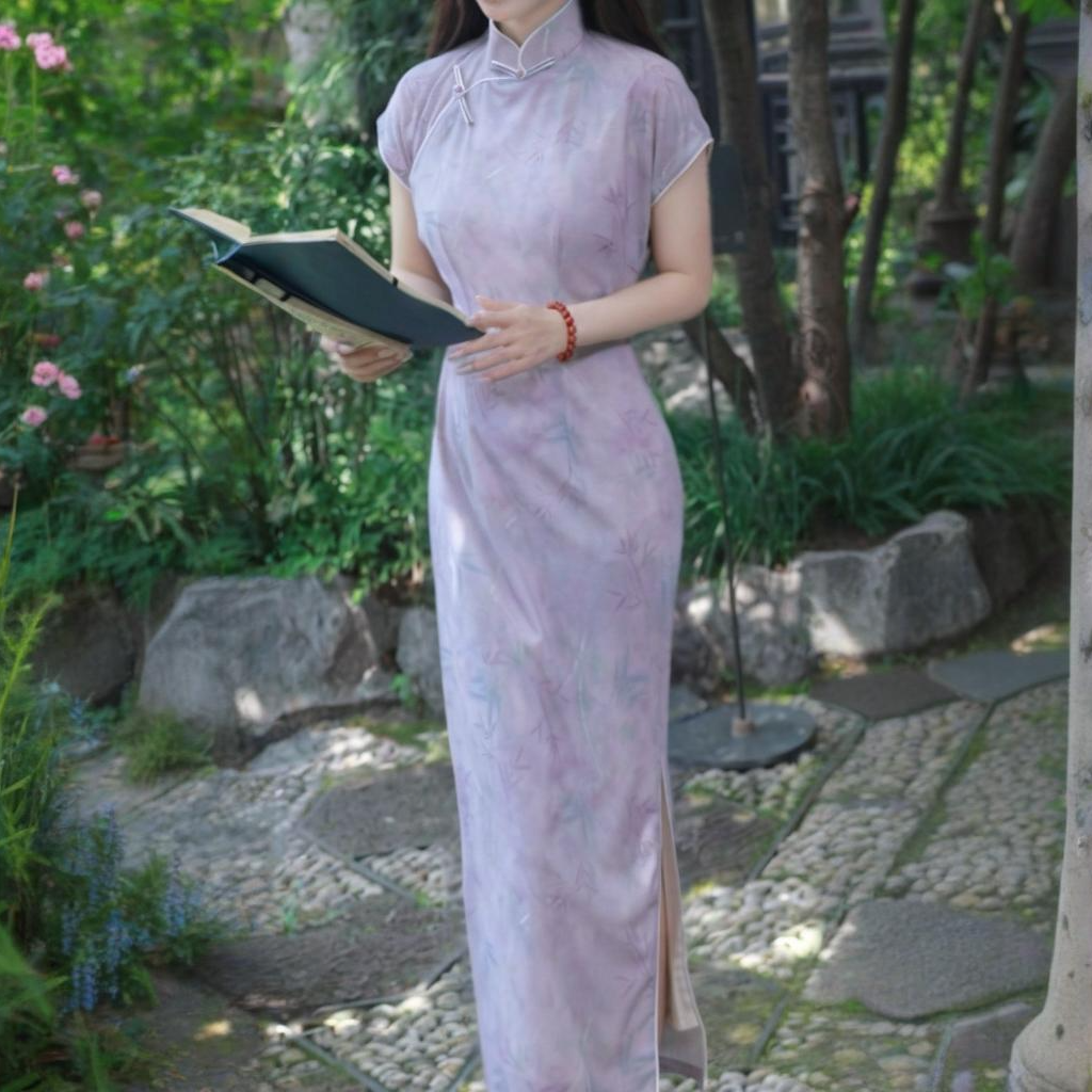 俏娘鱼旗袍新款中式古法半开襟松弛感女装贵气改良紫色日常中国风