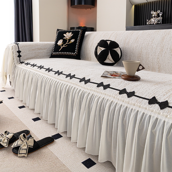 V/雅鹿高级感裙摆沙发盖布2025新款四季通用沙发巾全包式防猫抓垫